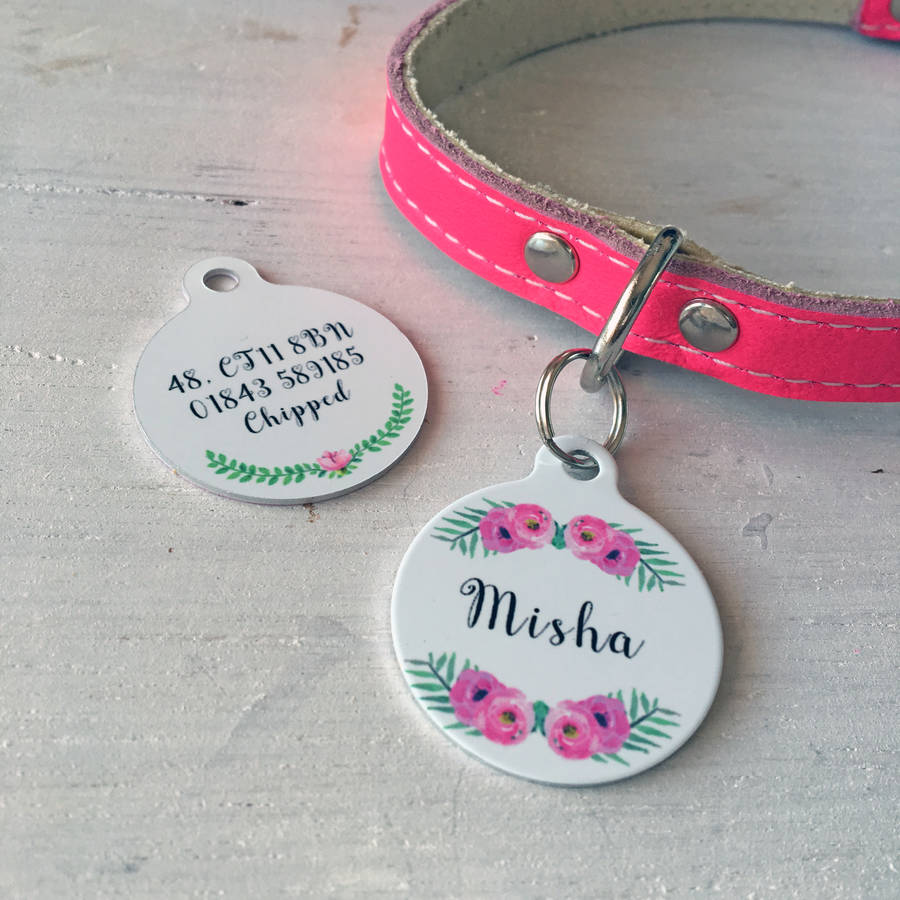 personalised pet id tag floral by hoobynoo