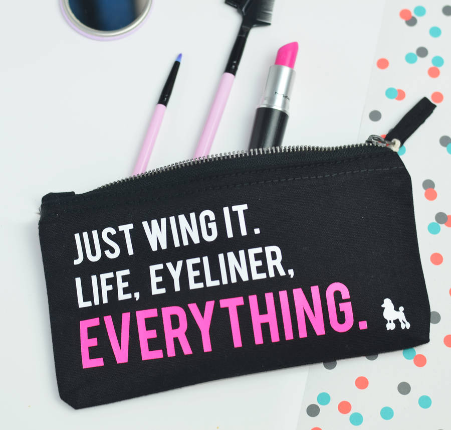 'just wing it' eyeliner make up bag by rock on ruby