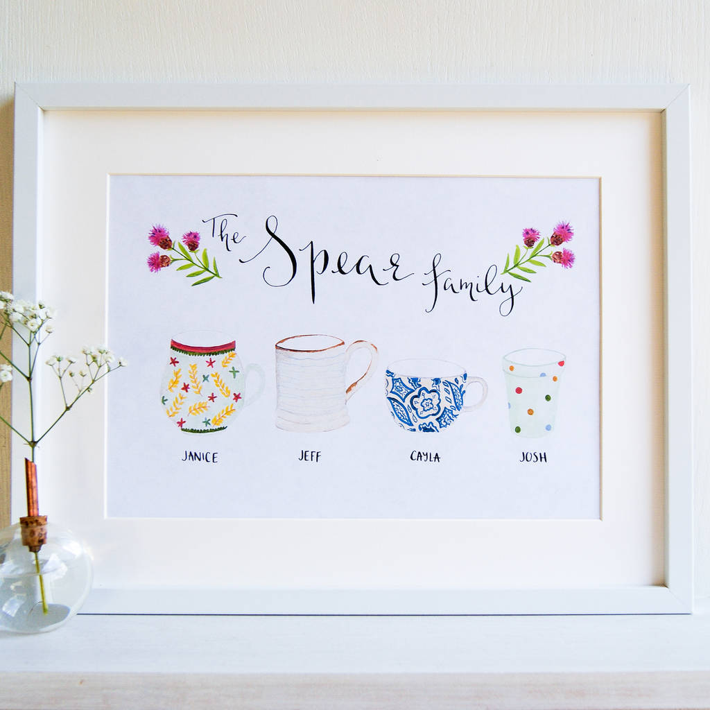 personalised illustrated family cups and mugs art print by maggie's