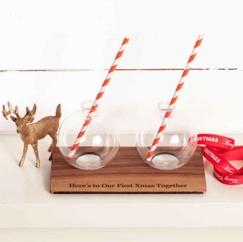 set of cocktail baubles with personalised tray by letteroom