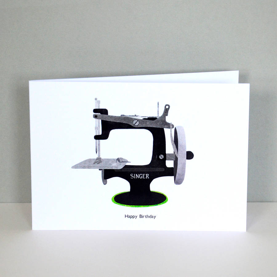 singer sewing machine greetings card by fiona clabon illustration