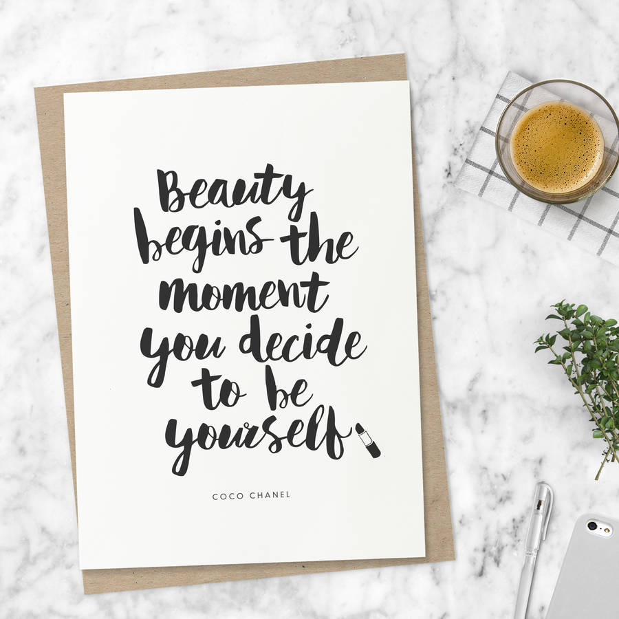 'beauty begins' coco chanel typography print by the motivated type