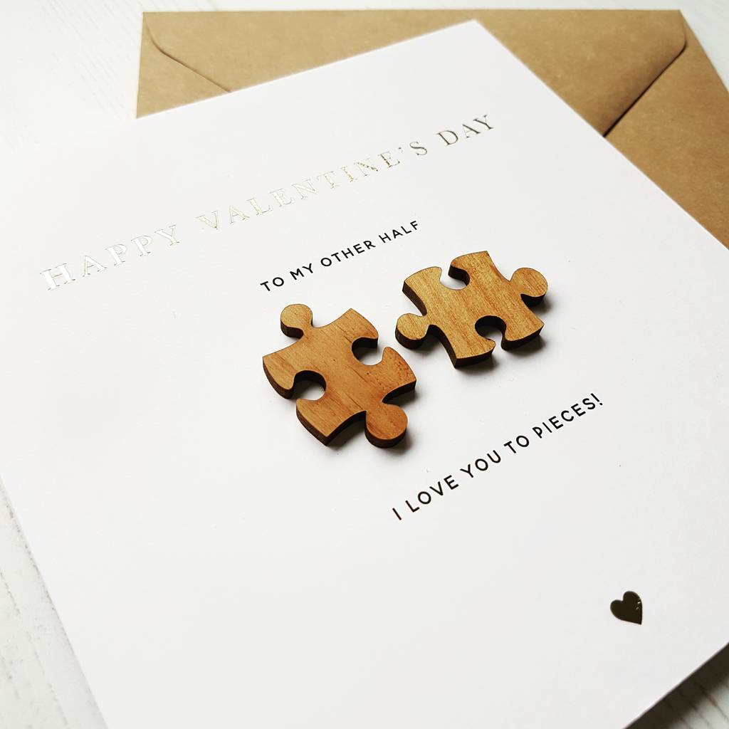 jigsaw pieces gold foiled valentines card by design by eleven