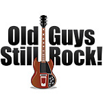 guitar stood vertical with old guys still rock