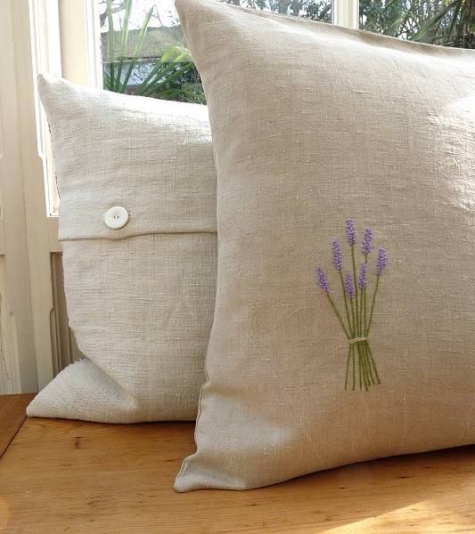 vintage linen cushion lavender by polkadots & blooms