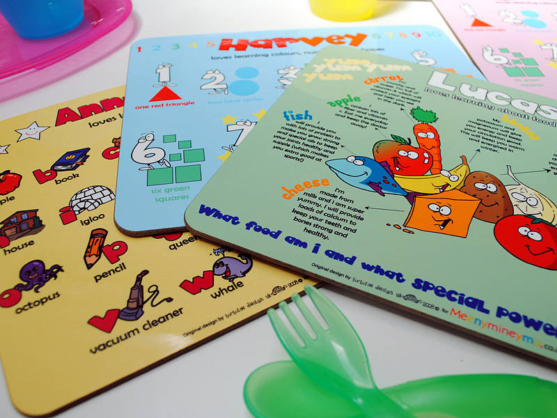 personalised 'learn alphabet' placemat by meenymineymo