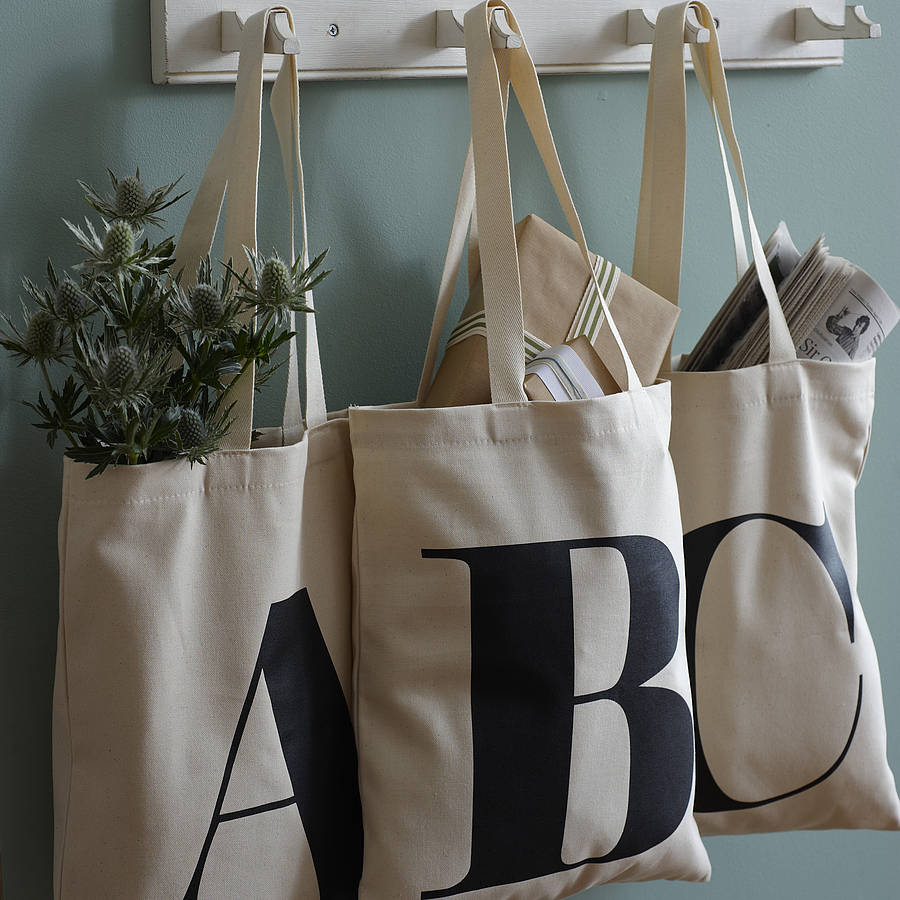 natural cotton initial tote bag by alphabet bags | 0