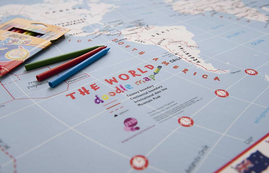 doodle world map with crayons by maps international