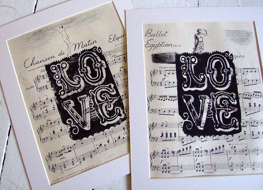 handprinted vintage sheet music love print by something wonderful design