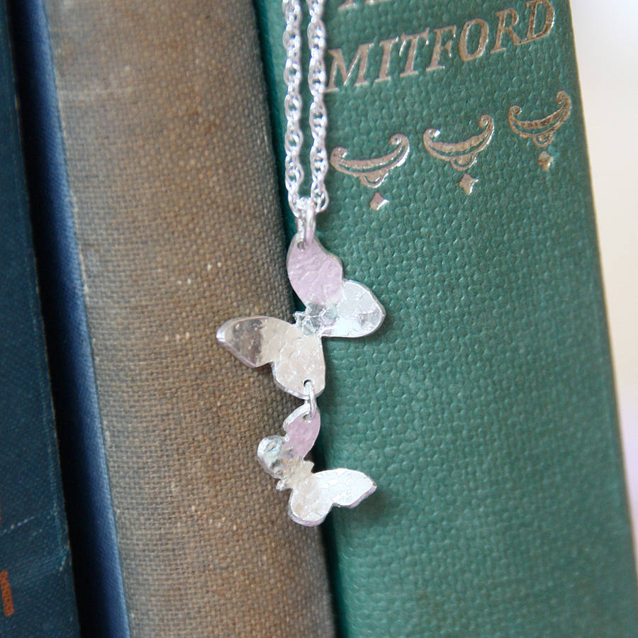 handmade silver double butterfly pendant by jemima lumley jewellery