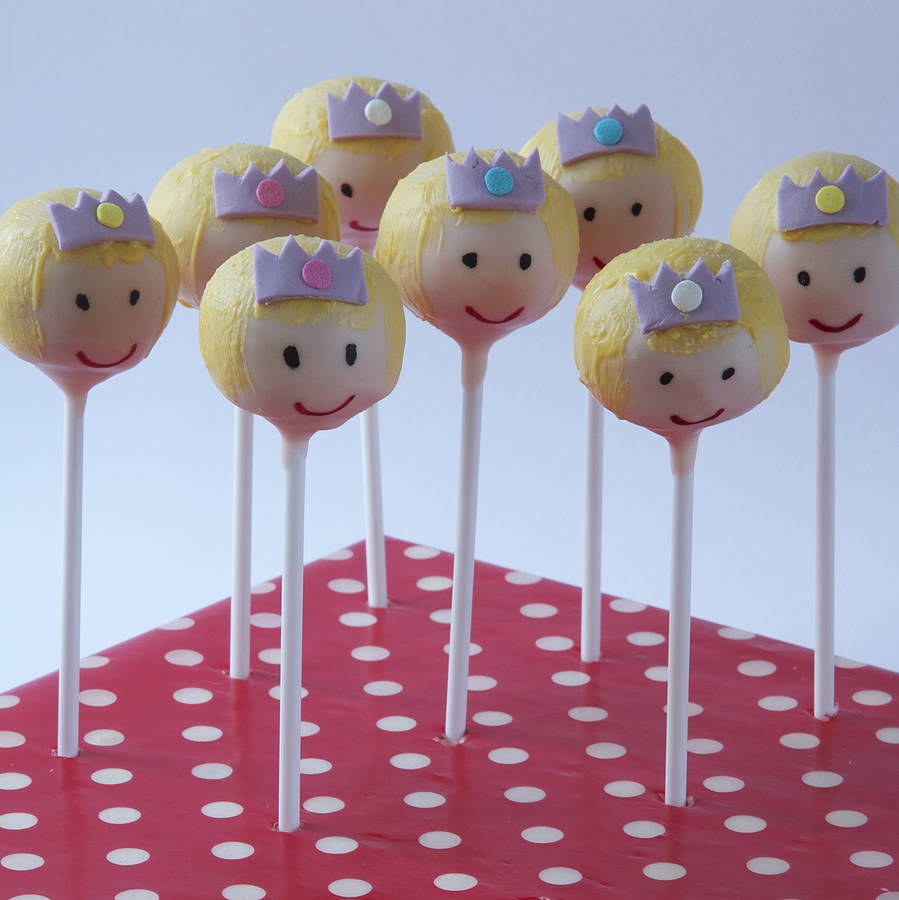 eight princess cake pops by the cake pop company