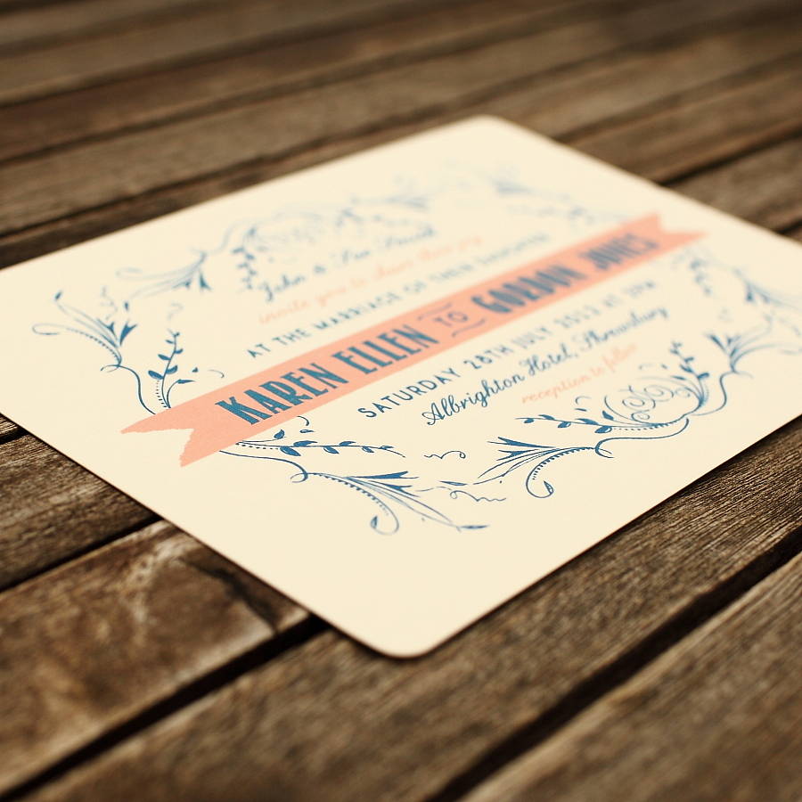 Blue vintage wedding invitations