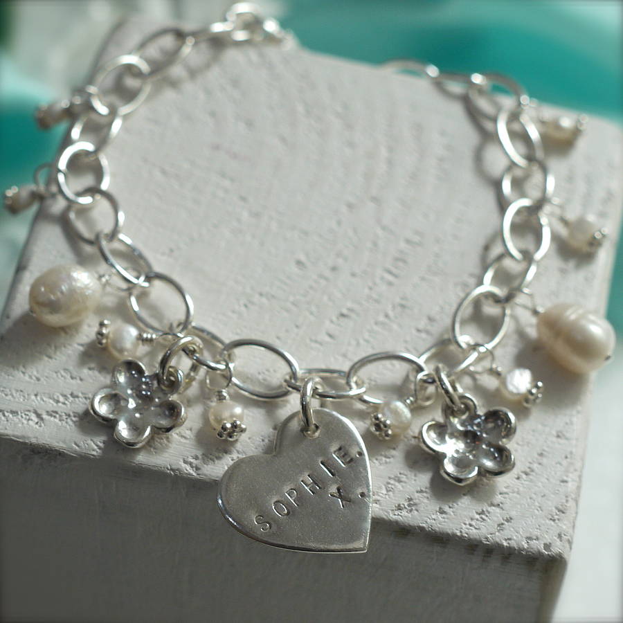 personalised silver & pearl charm bracelet by dizzy