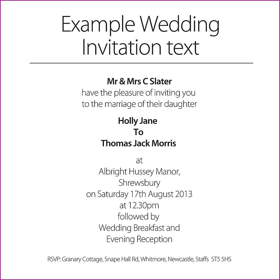 Examples of evening wedding invitations