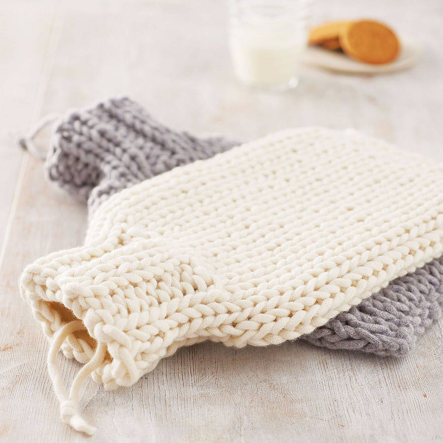 hand knitted hot water bottle cover by high fibre design