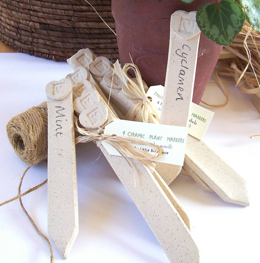 heart ceramic plant markers by little brick house ceramics