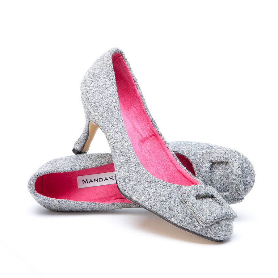grey tweed court shoe by mandarina shoes