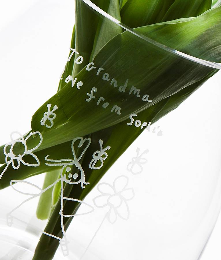 personalised engraved glass flower vase by the gift of glass