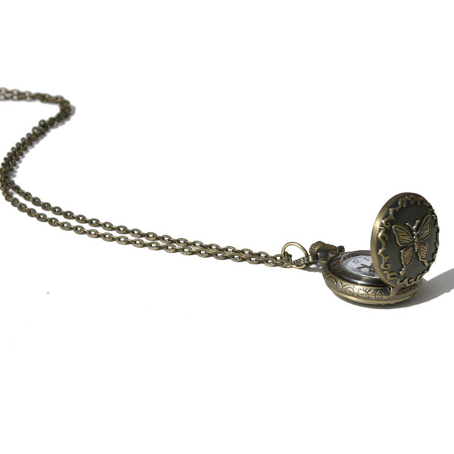 butterfly locket clock necklace by hayley & co