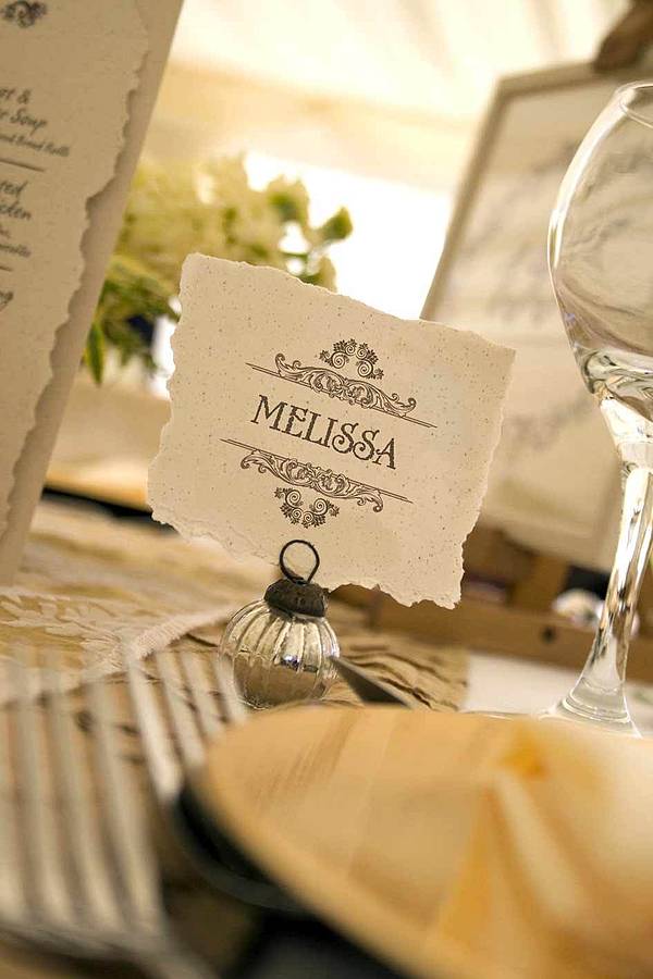 vintage style wedding table place card by solographic art