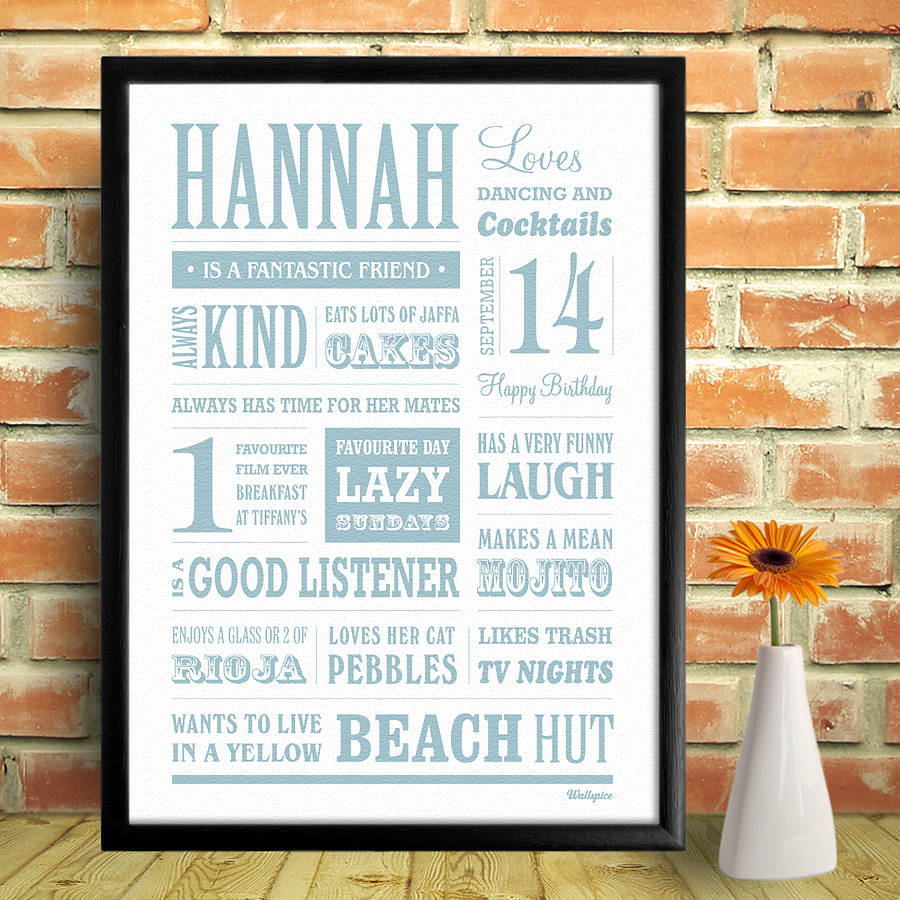 personalised name memory word art print by wallspice