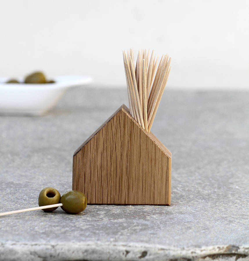 oak house match and cocktail stick holder by hop & peck