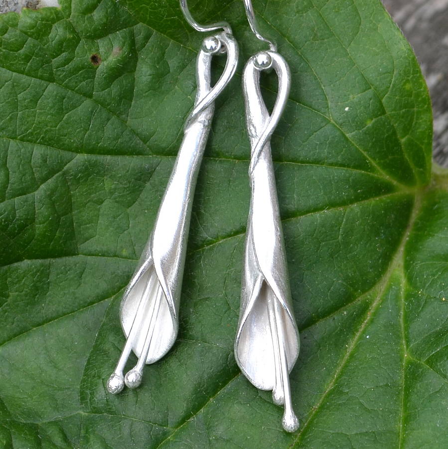 handmade silver lily earrings by muriel & lily