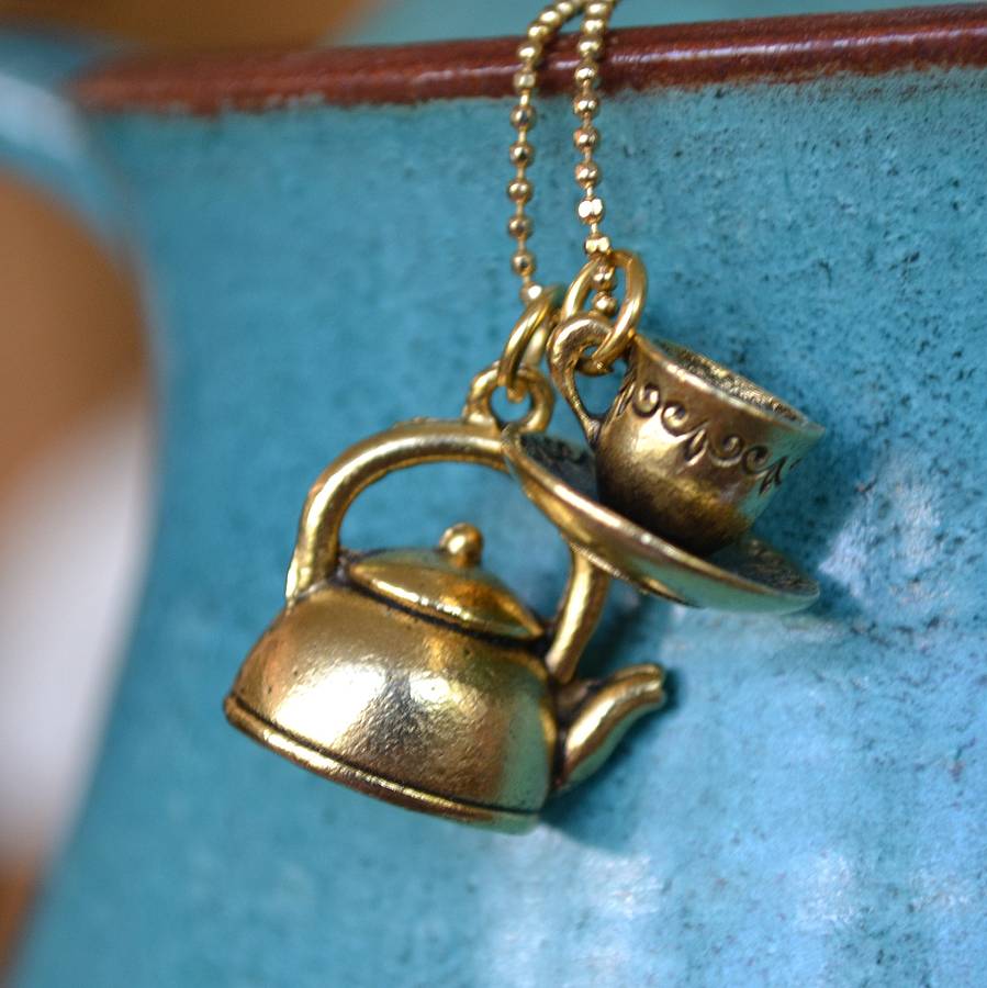 tea cup and pot charm necklace by jamie london