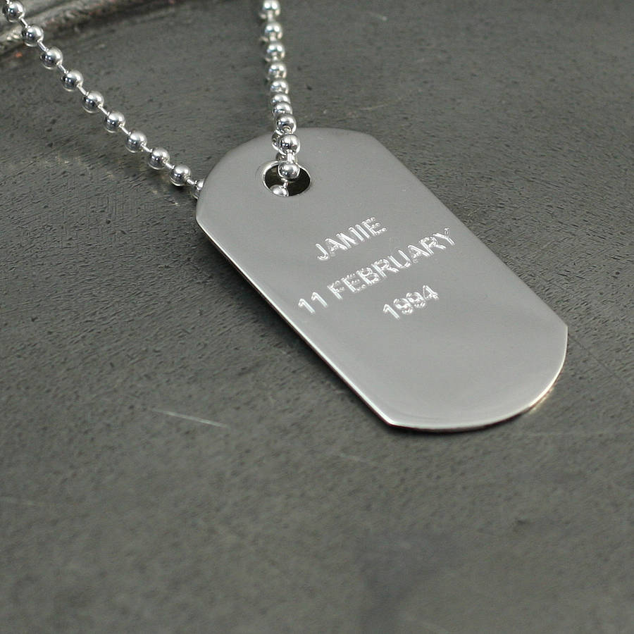 personalised silver dog tag pendant by hersey silversmiths