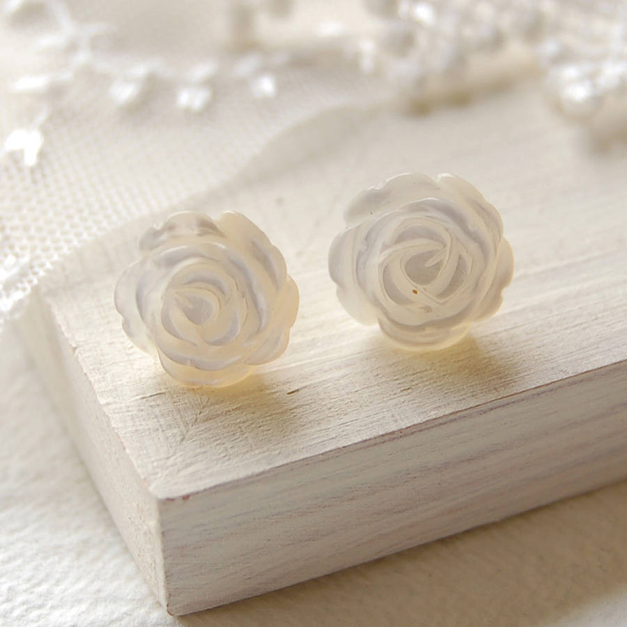 carved mother of pearl stud earrings by highland angel