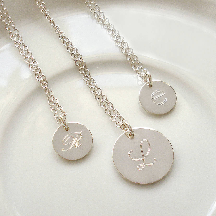 sterling silver engraved initial necklace by mia belle