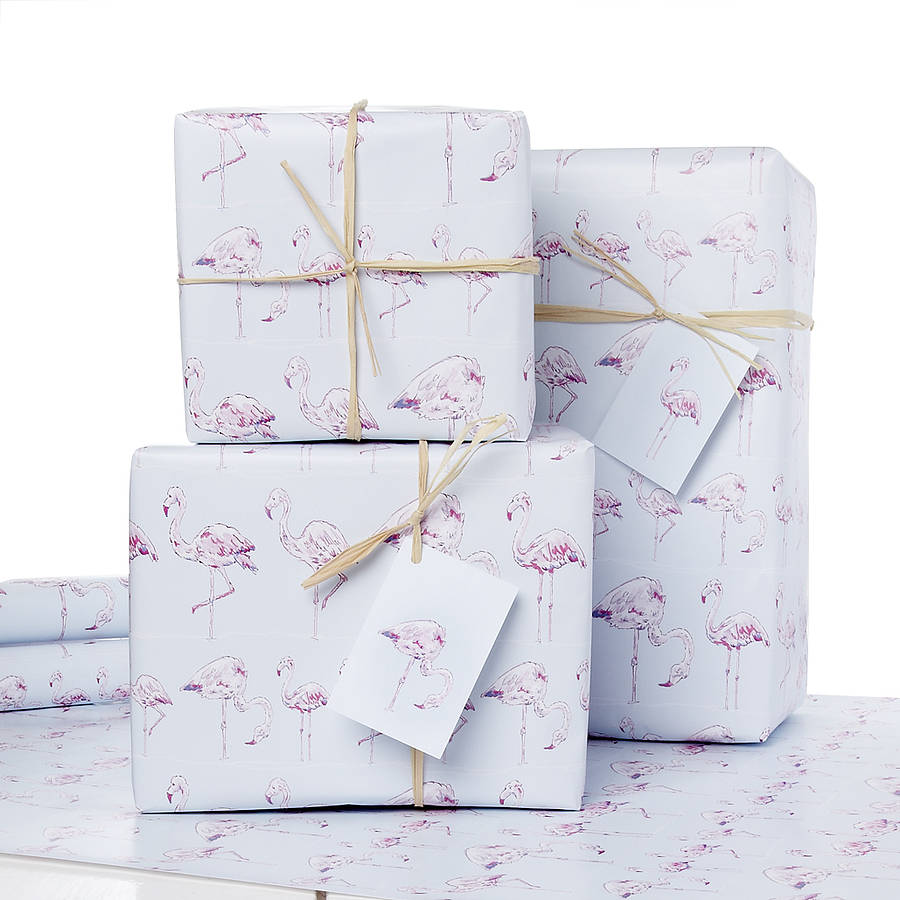 pink flamingo gift wrap by julia davey