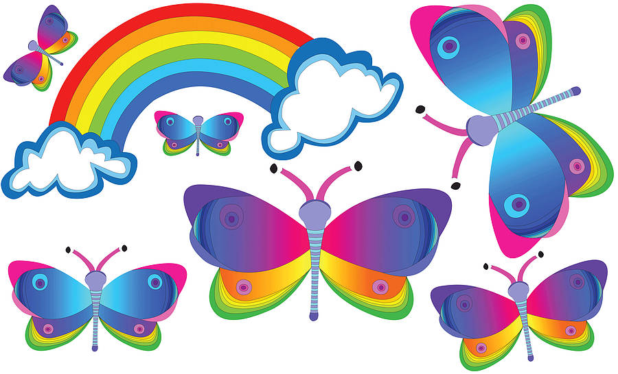 rainbow and butterfly wall stickers by chickp | notonthehighstreet.com