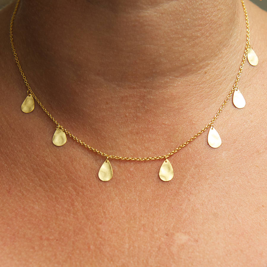 hammered gold teardrop necklace by rochelle shepherd jewels. gold and