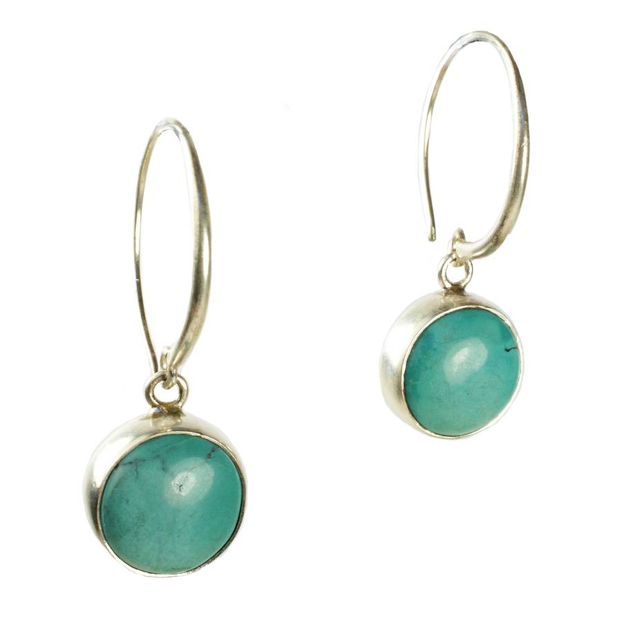 silver hoop earrings with turquoise stones by flora bee