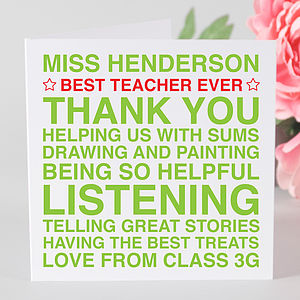 Thank You Teacher Card With Keepsake Print By Ciliegia Designs 