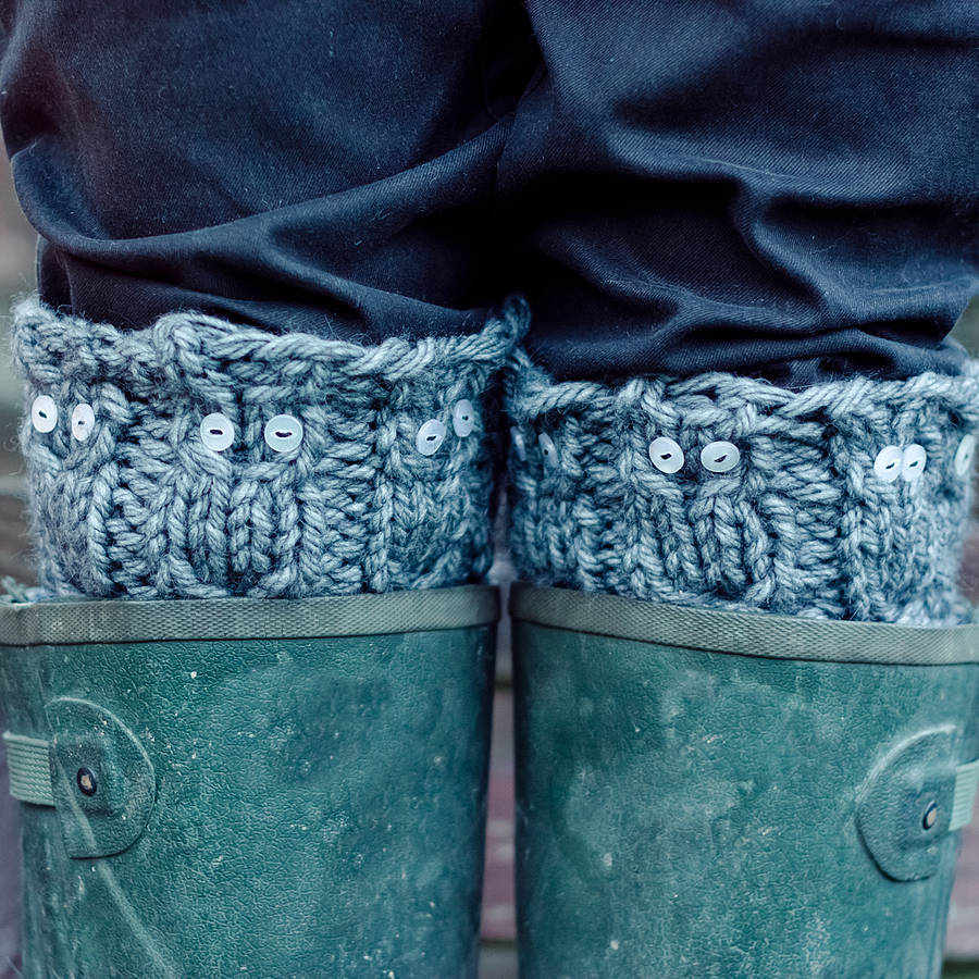 owl welly leg warmers knitting kit by the crochet project