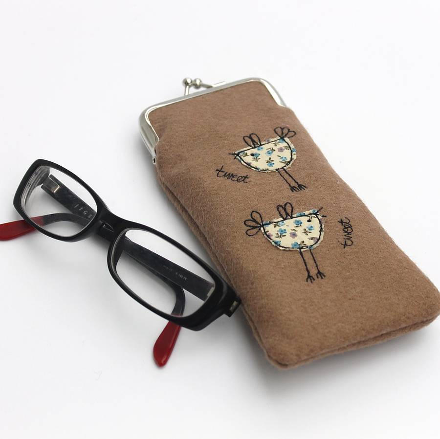 embroidered bird glasses case by honeypips