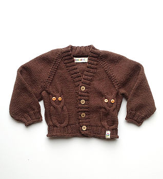 Hand Knitted Baby Cardigan in Chocolate