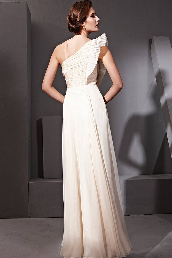 Cream Chiffon Wedding Dress With Asymmetrical Details By Elliot Claire London 