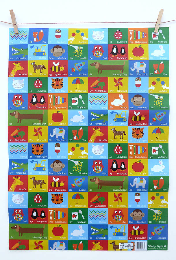 alphabet print wrapping paper by toby tiger