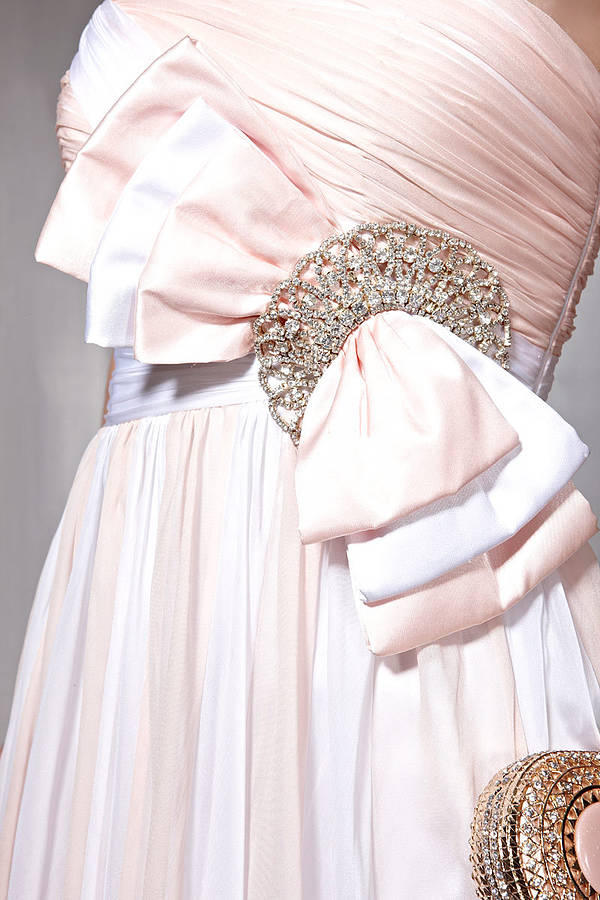 blush evening dress with bow by elliot claire london
