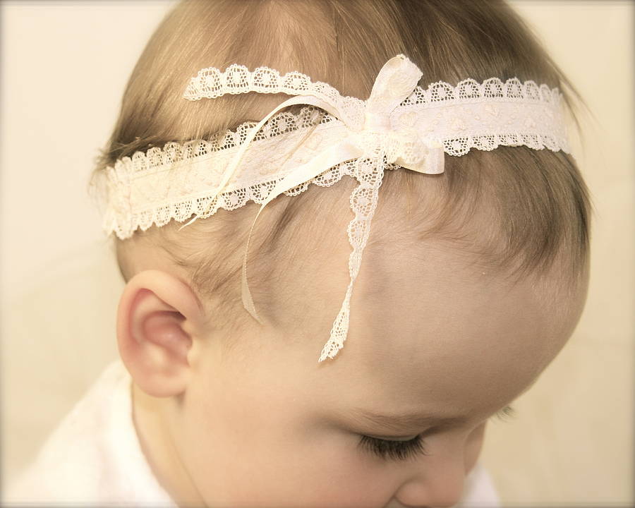 hearts vintage lace flower girl baby headband by lovebysusie