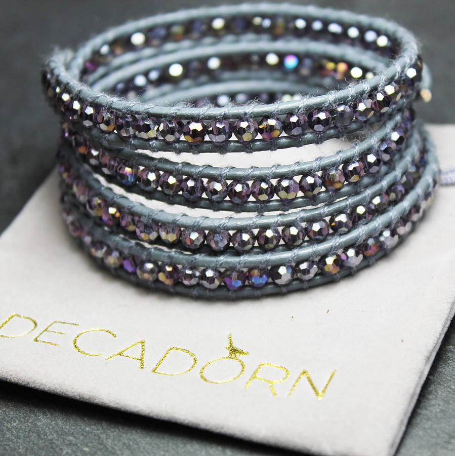 leather and rainbow crystal wrap bracelet by decadorn