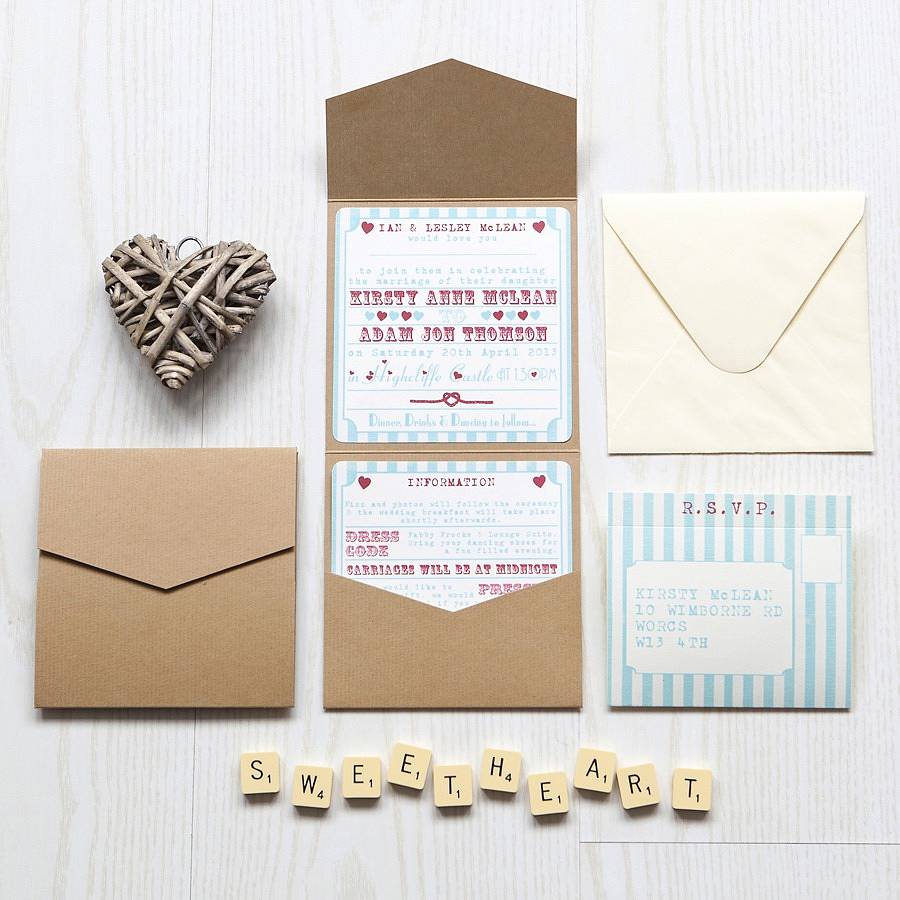 Vintage pocket wedding invitations uk