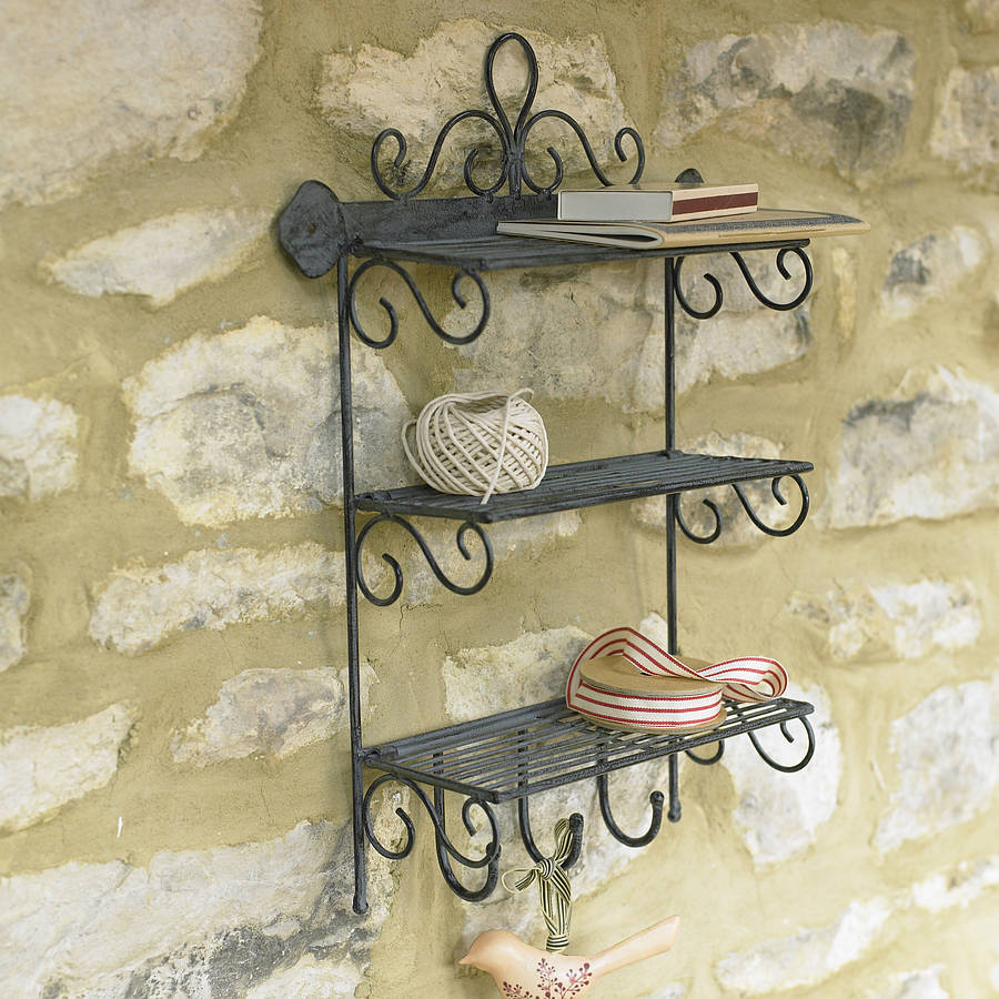 iron three shelf rack with hooks by dibor