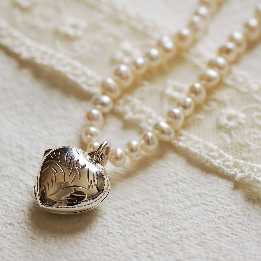 Pearl Necklace With Silver Locket By Highland Angel 9087