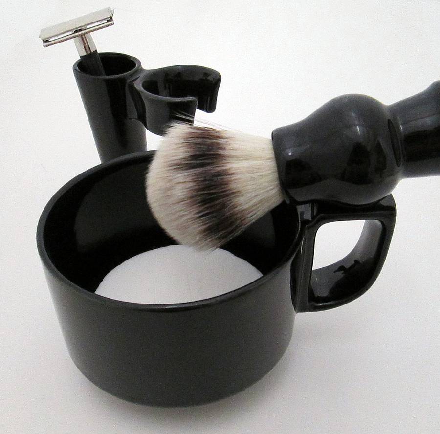 shaving cup with brush rest by sculpta ceramics