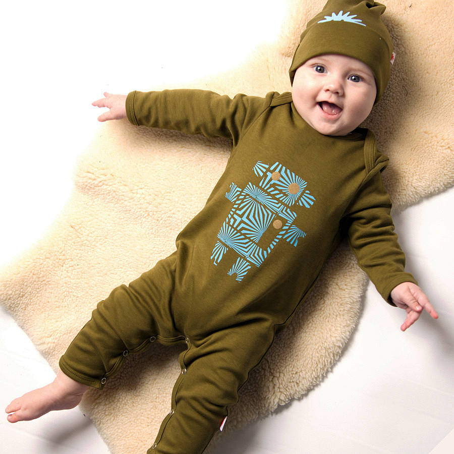 organic robot babygrow on olive by redurchin