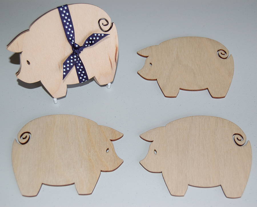 Set Of Four Wooden Pig Coasters By My Blue Dog 